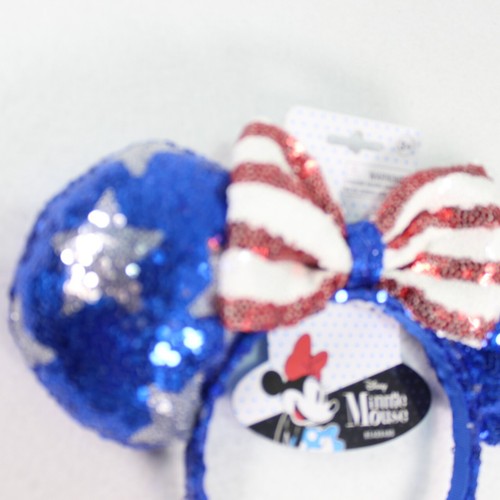 Disney Minnie Mouse Patriotic Sequin Ears Headband Girls Women OS Red White Blue - Picture 2 of 4