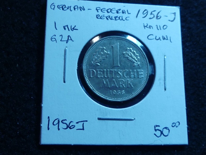G2A: GERMAN FEDERAL Republic, High Grade 1 mark dated 1956 J, see photos