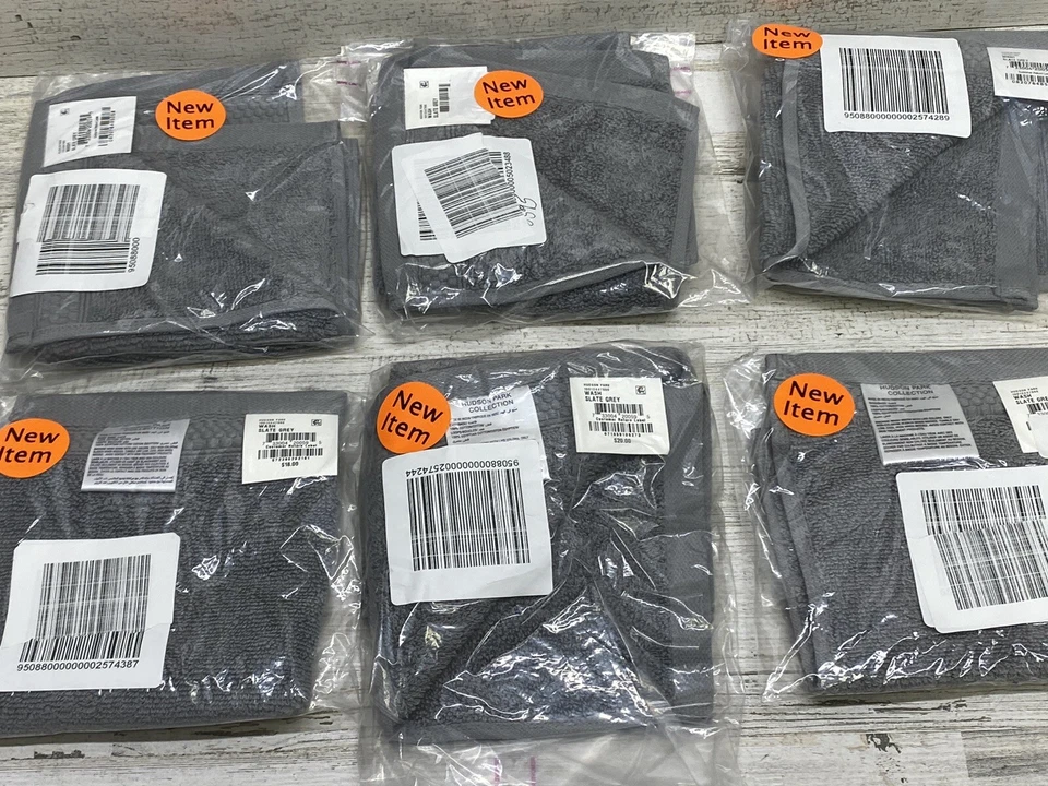 Juego de 6 paños de lavado Hudson Park turcos (4) gris pizarra ultra 13X13 nuevos Foto 2 de 4