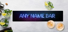 Personalised Bar Runner Mat - Neon Blue black brick Beer label bar runner BBL3