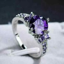 2Ct Round Lab-Created Amethyst Solitaire Engagement Ring 14K White Gold Plated