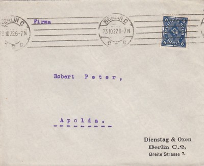 BERLIN, Briefumschlag 1922, Dienstag & Oxen