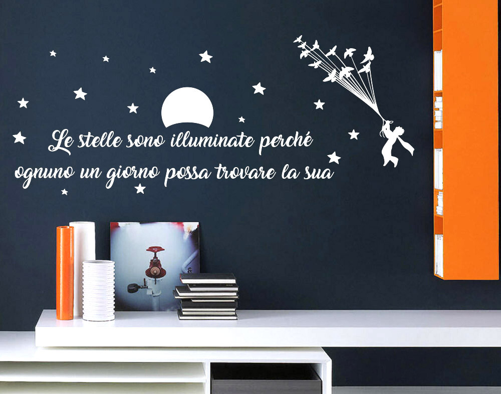 Adesivo Murale Il Piccolo Principe - 'Fai Della Tua Vita Un Sogno' - Scritta Italiana, 60x90 Cm, Vinile Trasparente - Foto 4