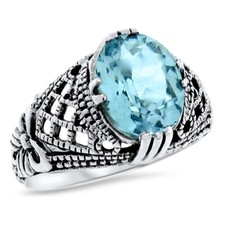 GENUINE SKY BLUE TOPAZ 925 STERLING SILVER VINTAGE STYLE FILIGREE RING   958z