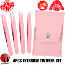 Tweezers Set 4-Piece Professional Stainless Eyebrow Hair Pluckers Eyelash Case