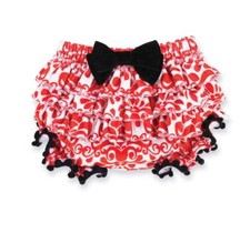 Mud Pie Holiday Christmas Red Minky Damask Ruffle Bloomers 12-18 Months