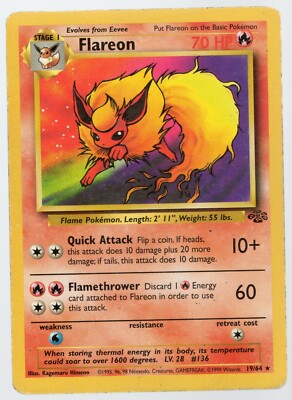 Flareon 19/64 Pokemon Card Jungle Rare NM-MT Unlimited Flareon 19/64 Pokemon Card Jungle Rare NM-MT Unlimited