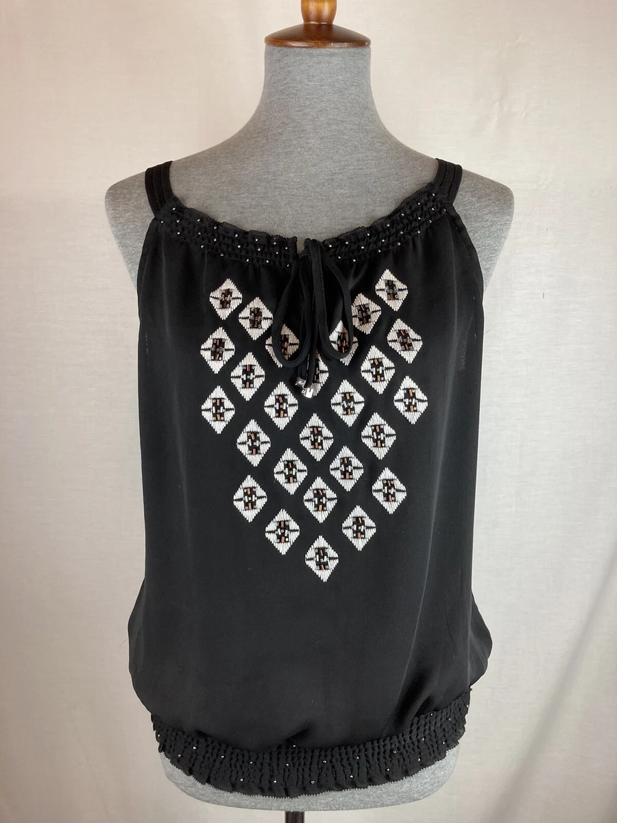 White House Black Market Women's M Tank Top Embroidered Embellished Boho