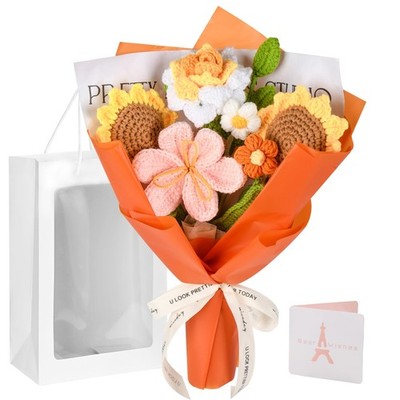 Crochet Flower Bouquet, Orange Crochet Flowers Gifts for Her, Crochet Sunflow...