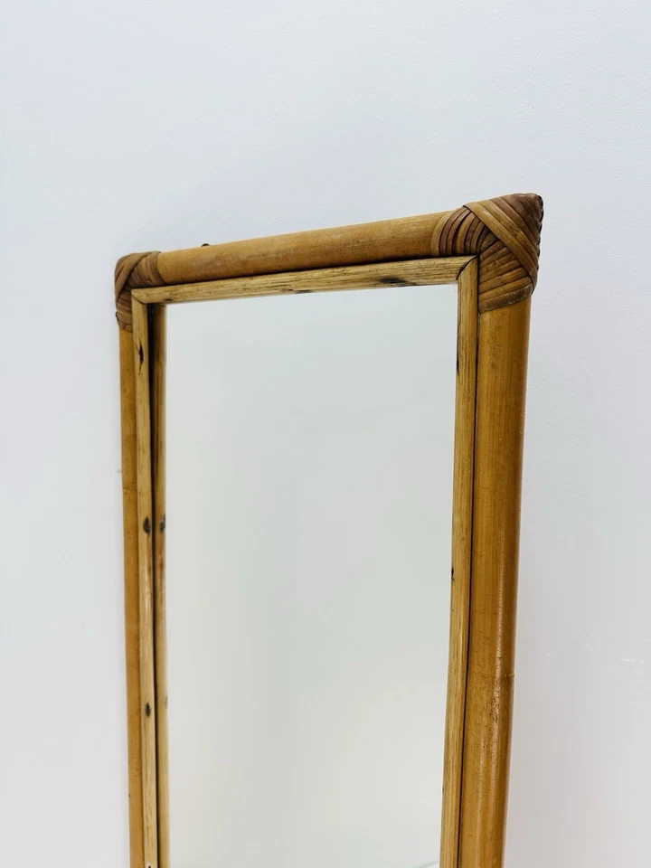 Vintage Bamboo Cane Wall Mirror Tiki Boho 93cm X 31.5cm Rectangle Long - Image 2 of 4