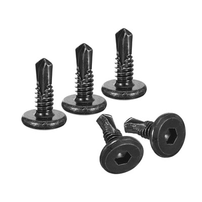100pcs Hex Socket Self Tapping Screws #10 x 5/8'' 410 Stainless Steel Black