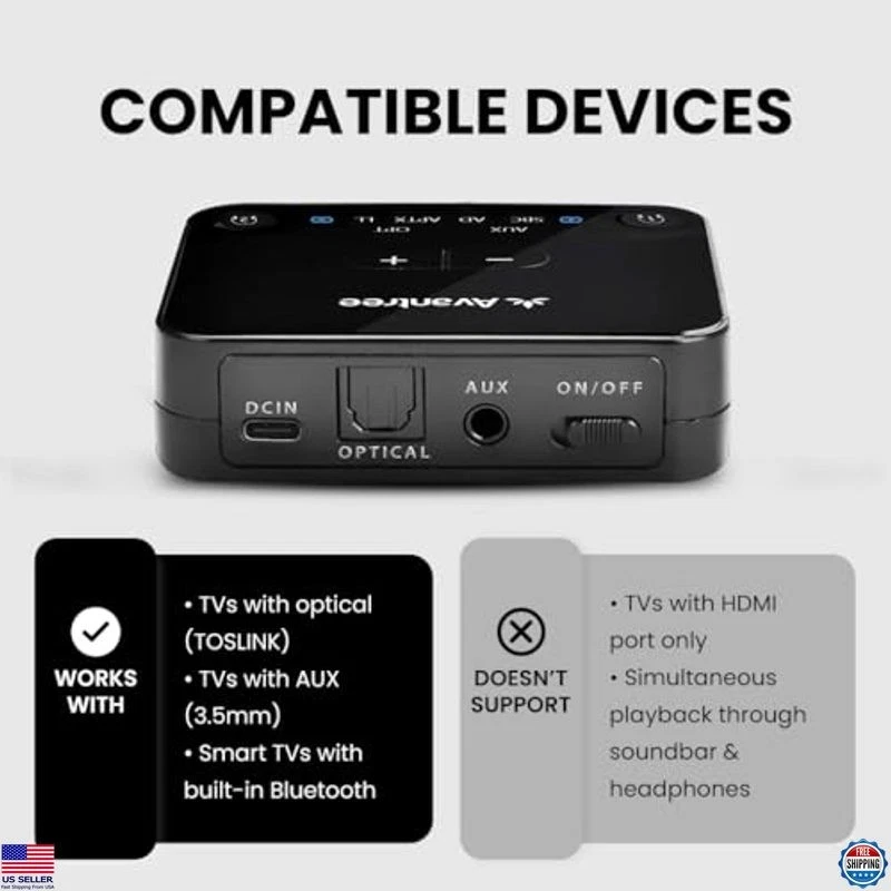 Bluetooth 5.3 Headphones & Transmitter for Wireless TV, aptX Adaptive, 50hr - Image 3 of 4