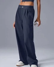 New AL Yoga Suit Up Trouser Quick-Dry Loose-Fit Wide-Leg Pants-Navy-Size S