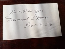 Desmond Doss Medal Of Honor MOH Hacksaw Ridge Signed Autograph With COA