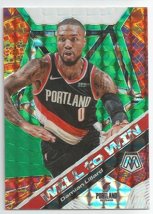 2019-20 Panini Mosaic Will to Win Green Prizm Damian Lillard #19 Trail Blazers