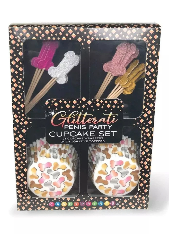 Glitterati PENIS Bachelorette Party 24 Decorative Cupcake Wrappers/Toppers Set - Image 2 of 4
