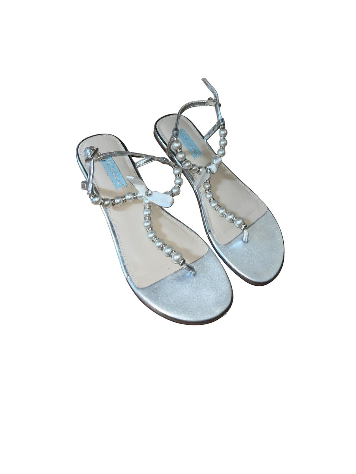 Betsey Johnson Silver Pearl Bow Sandals Women's Size 8.5