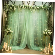 10x8ft Tulle Backdrop Curtain with Lights String 2 Panels 5 8FT Olive Green