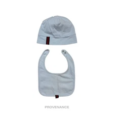 🔴 Gucci Web Baby Hat and Bib  Set - Powder Baby Blue 3/6m