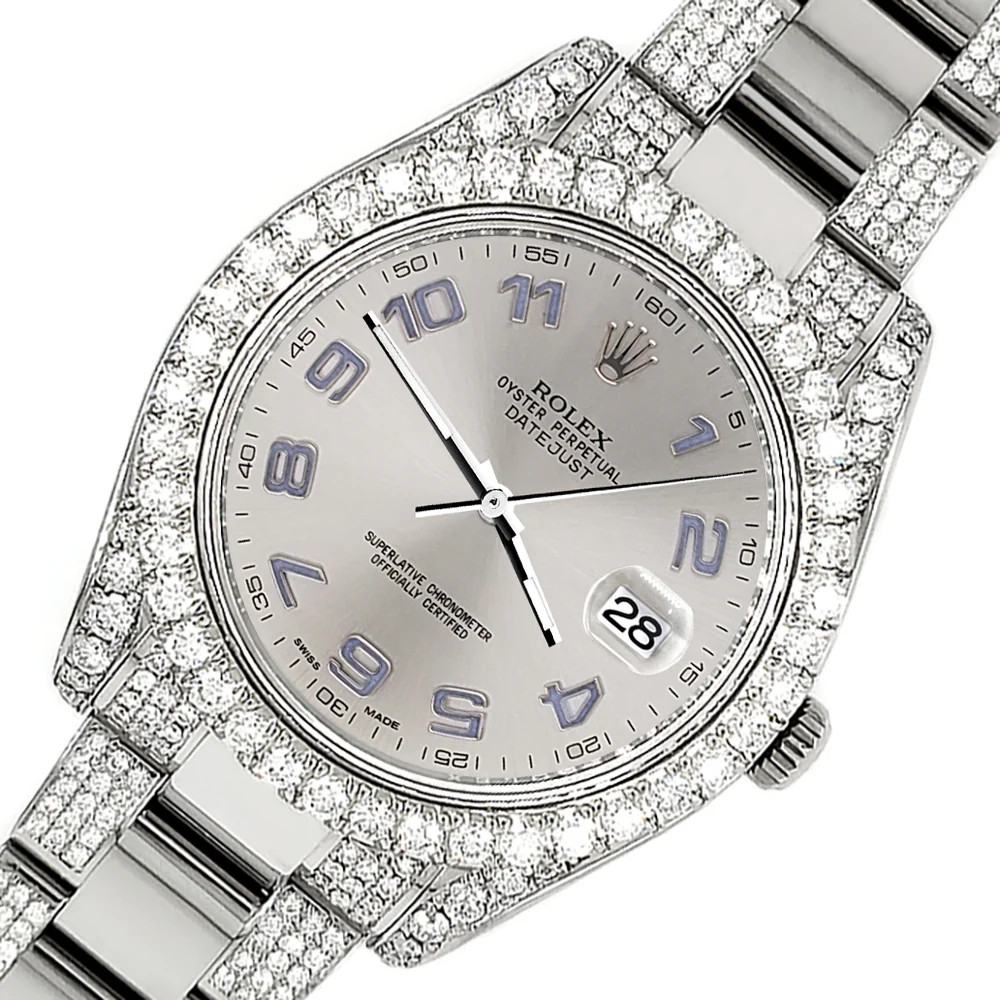 Rolex Datejust II 41mm 10.3CT Diamond Bezel/Case/Bracelet/Silver