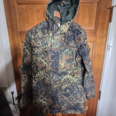 German Army Flecktarn Camo Parka Jacket Hooded Bundeswehr Field Coat Gorpcore L