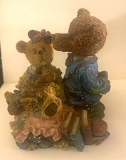 Resin Teddy Bear Couple Figurine Romance Theme Brown Blue Purple Single