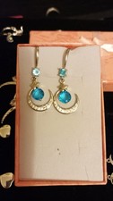 Beautiful Blue Topaz 925 Silver Moon and Stars Long Drop Earrings Gift Boxed UK