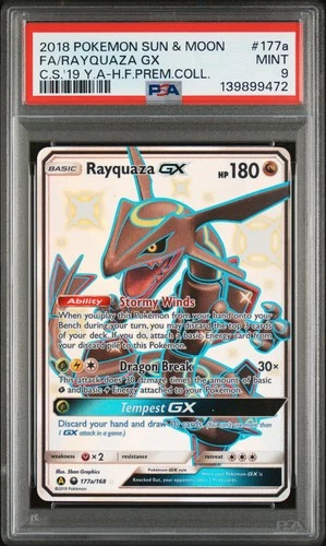 2018 POKEMON SUN & MOON CELESTIAL STORM #177A FULL ART/RAYQUAZA GX PSA 9