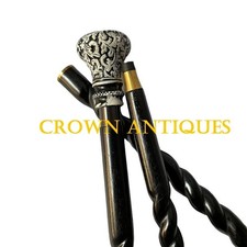 37'' Solid Brass Engraved Head Handle Victorian Style Wooden Walking Stick Cane