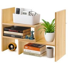 Adjustable Desktop Bookshelf Expandable Wooden Desk Storage Organiser Rack