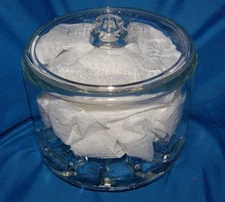 VTG Sanitary Cheese Preserver w/Lid Embossed Maytag RD Clear Glass-7 1/2” dia.