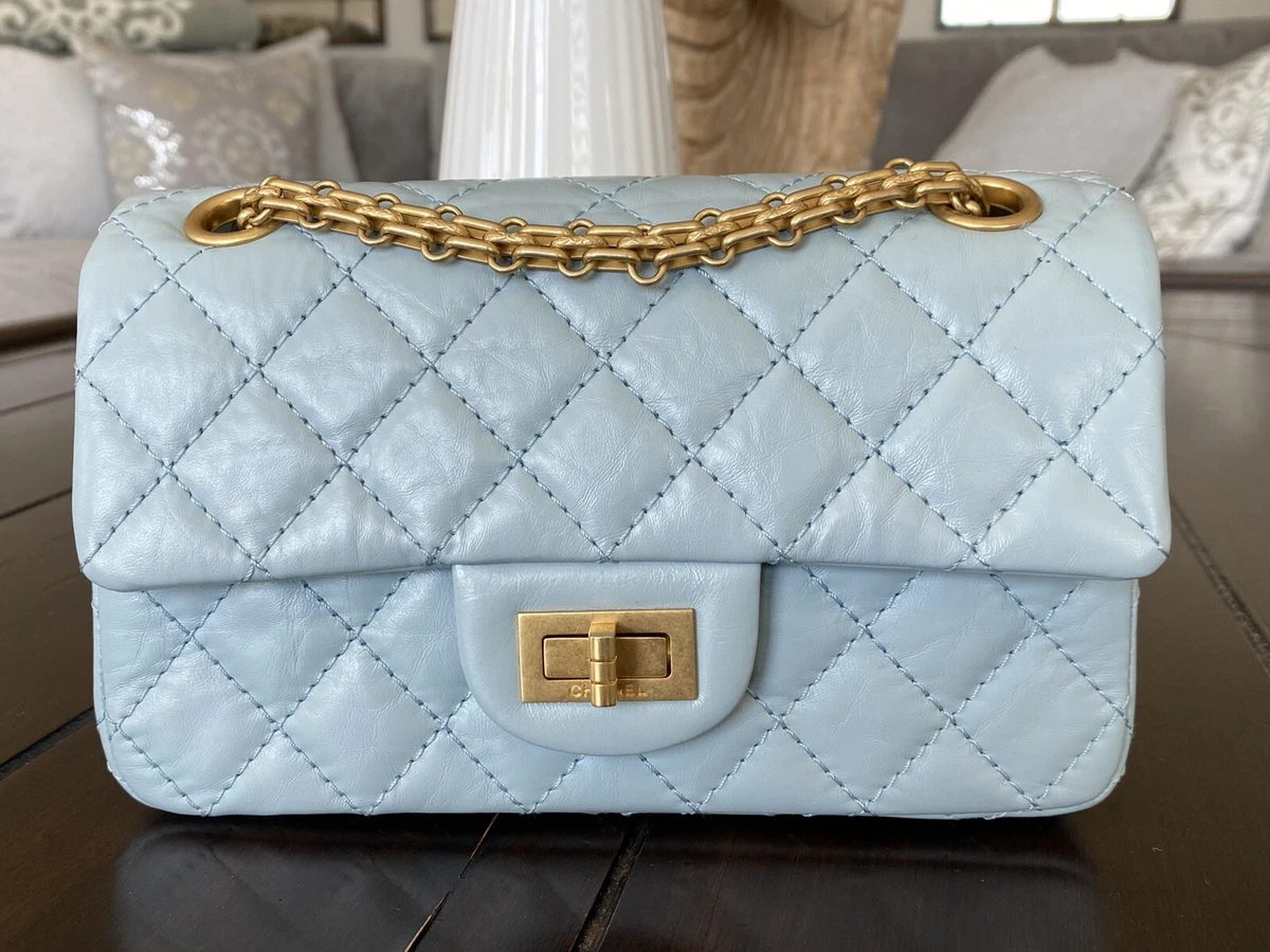 ADORABLE CHANEL 22P CLASSIC MINI REISSUE 2.55 LIGHT BLUE CALFSKIN