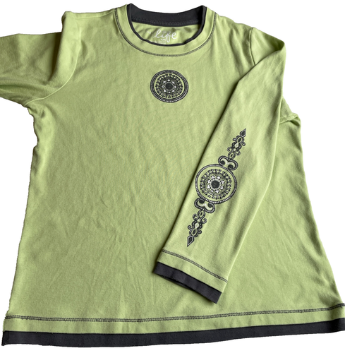 Made For Life Long Sleeve T Shirt Women's Petite Large Lime Green Medallion