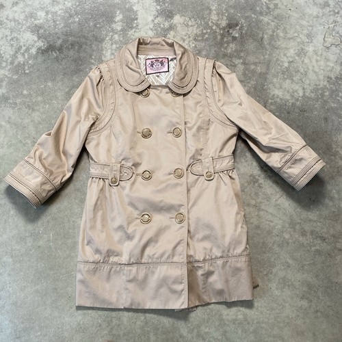 JUICY COUTURE Jacket Womens Medium 3/4 Ruffle Cuff Sleeve Trench Coat Beige
