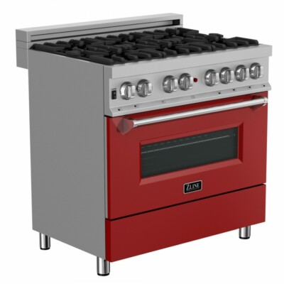 ZLINE 36'' DUAL FUEL RANGE OVEN GAS ELECTRIC STAINLESS RED DOOR RAS-RM-36
