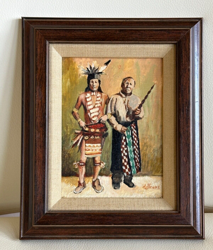 SUZANNE DE VEUVE RARE OIL PAINTING ON MASONITE FRAMED 10" X 8" BLACK ELK SPEAKS - Picture 3 of 4