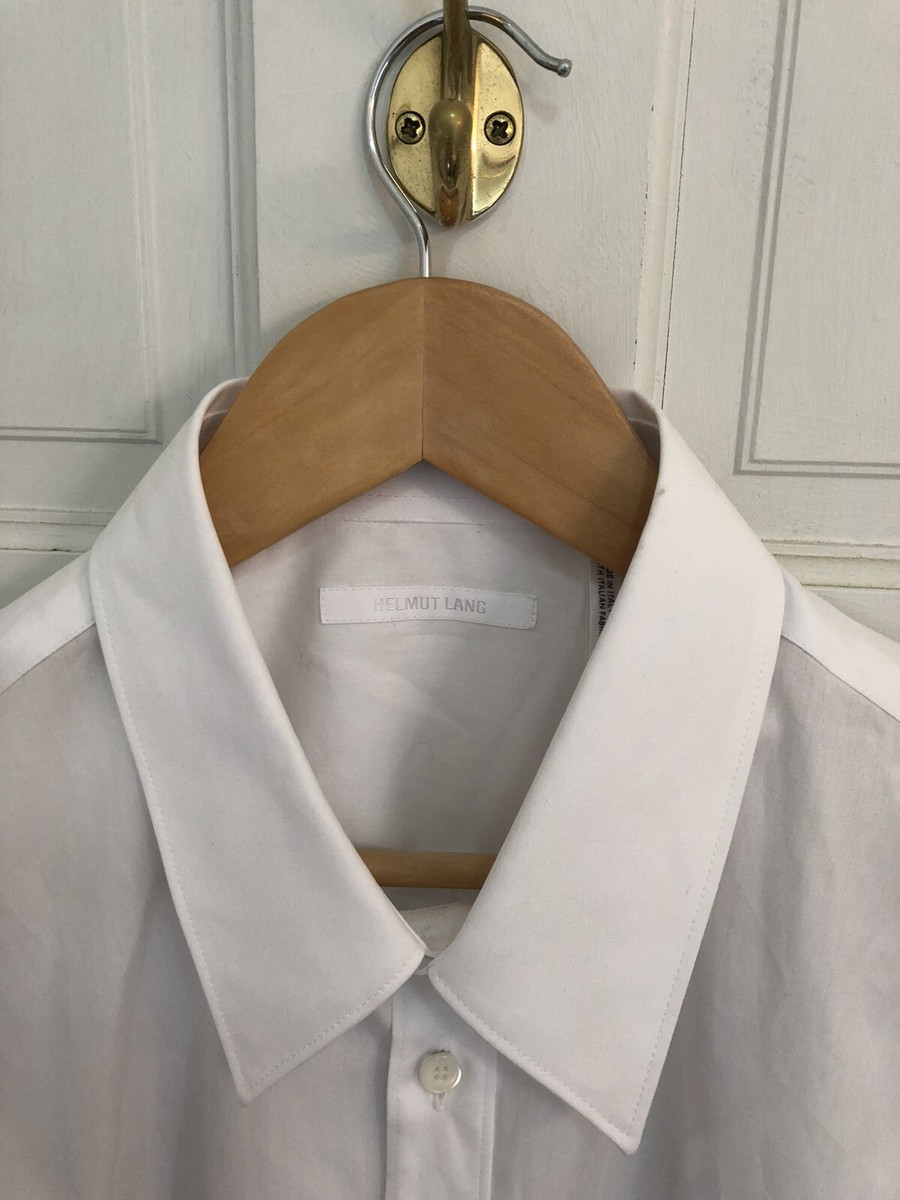 New Helmut Lang Men's White Shirt Button Down Back Logo sz L MRSP