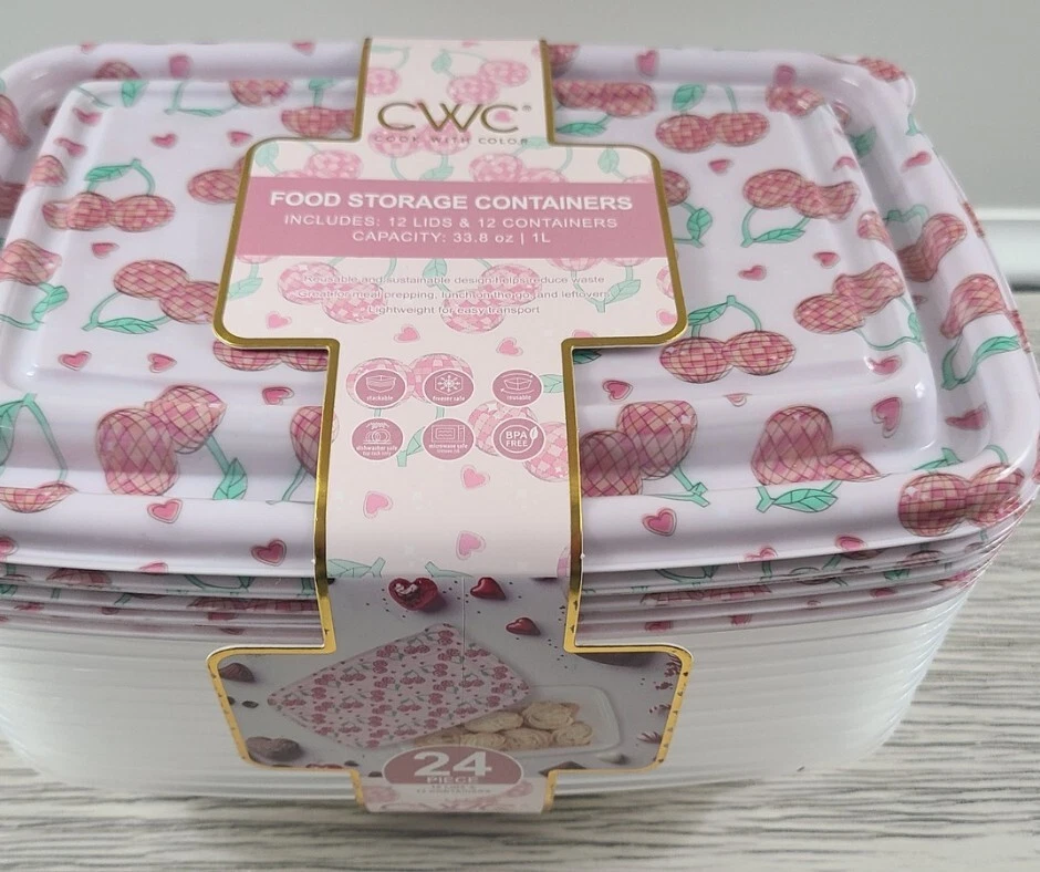 Pink Cherries Disco CWC Food Storage Container w/ Lid 12 Pc