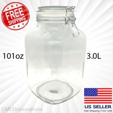 Hinged Lid Clamp Airtight Sealed Jar Food Storage Canister Glass 101oz Mason Jar