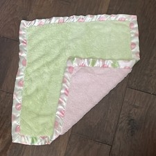 Bearington Collection Security Blanket Lovey Plush Pink Green Satin Trim Dots