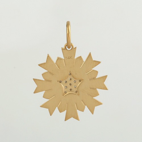 Natural Diamond Medallion Star Pendant 14k Yellow Gold Jewelry Gift for Women - Picture 2 of 4