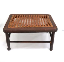 Antique Hand Made Primitive Wood and Cane Footstool