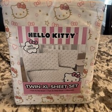 Hello Kitty White Twin XL Size Sheet Set Damaged