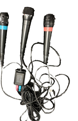 Sony PS2 PS3 Singstar 2 & dj hero Microphones With Adapter Dongle Red Blue Set 3