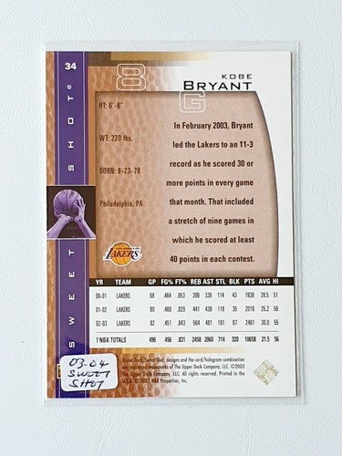 Kobe Bryant 2003-04 Upper Deck Sweet Shot #34 Los Angeles Lakers NBA CARD - Bild 2 von 2