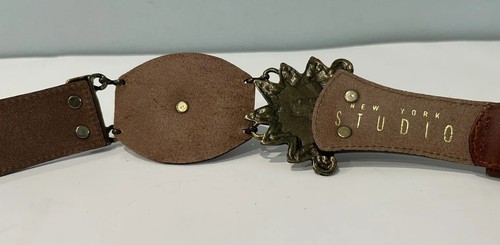 New York Studio Women’s Sz Med. 36-37” Brown Leather Belt Embellished Italy - Picture 7 of 13