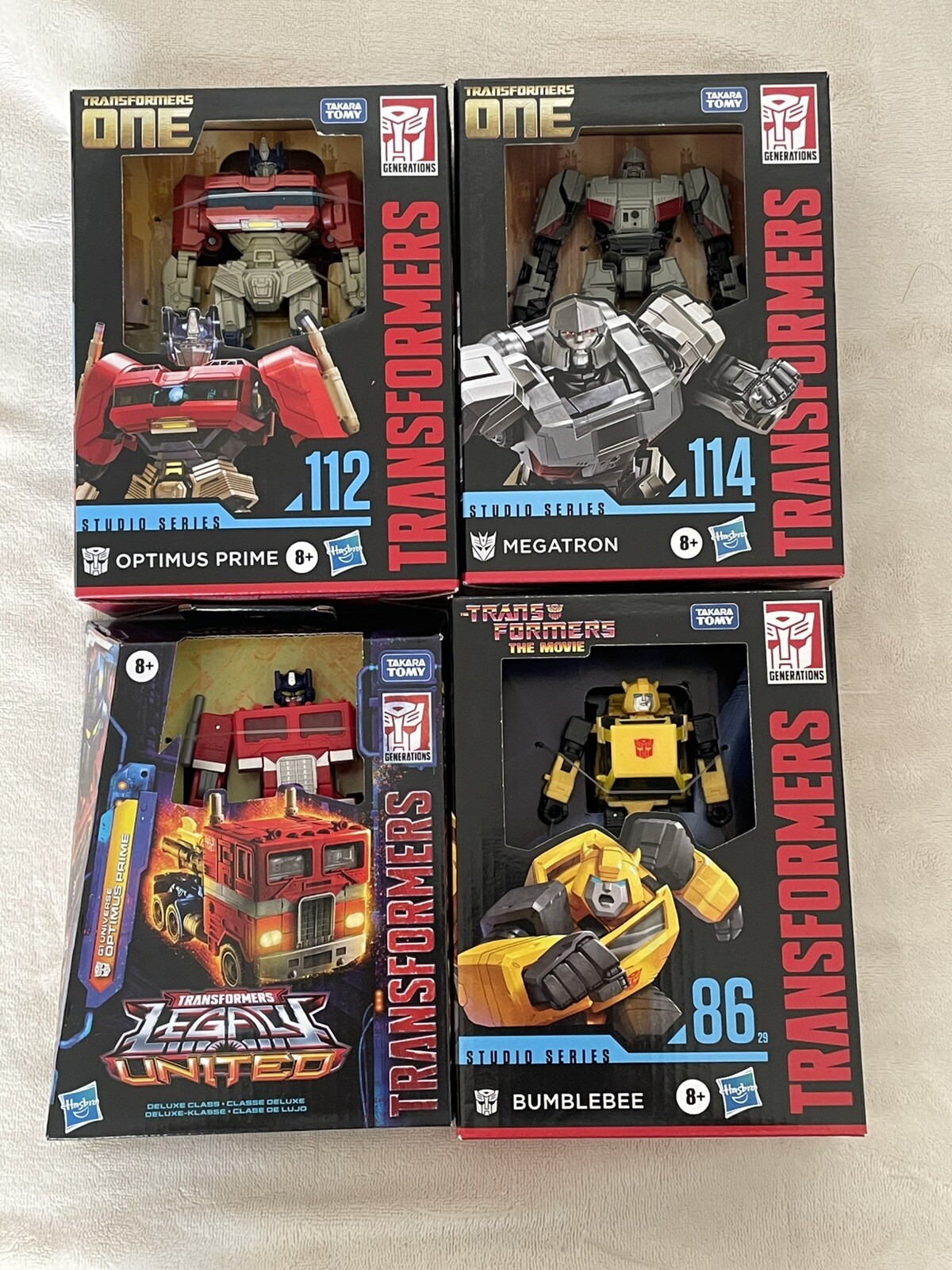 Transformers One Megatron, OptimusPrime, 86 Bumblebee,G1 Uni Prime(LOT OF 4) NEW