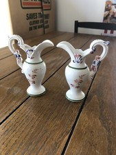 pair vtg italian antique ceramic Pitchers vases 4 3/4” tall
