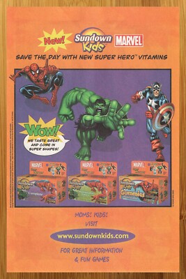 2003 Sundown Kids Marvel Super Heroes Vitamins Print Ad/Poster Spider-Man Hulk