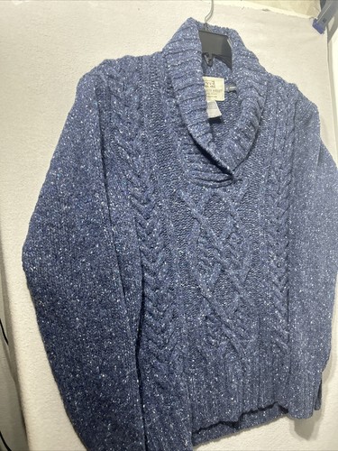 Aran Island Wolle Kaschmir Pullover Damen Größe Small Blau Wasserfallausschnitt - Bild 2 von 23